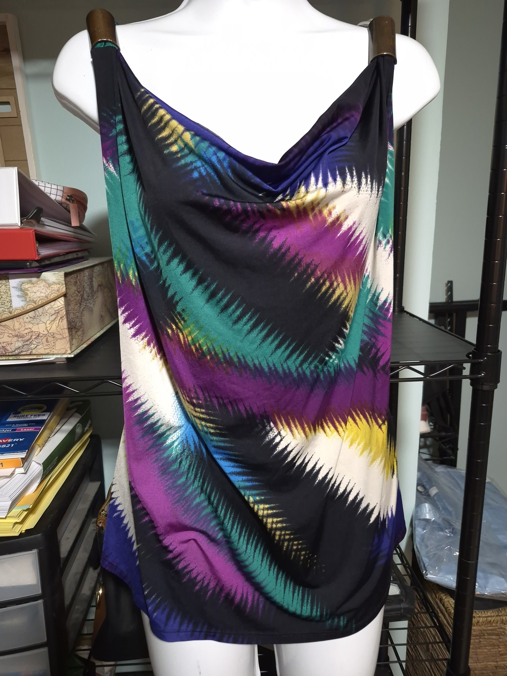 Worthington Woman 2XL Teal Purple Black Abstract Cowl Tank